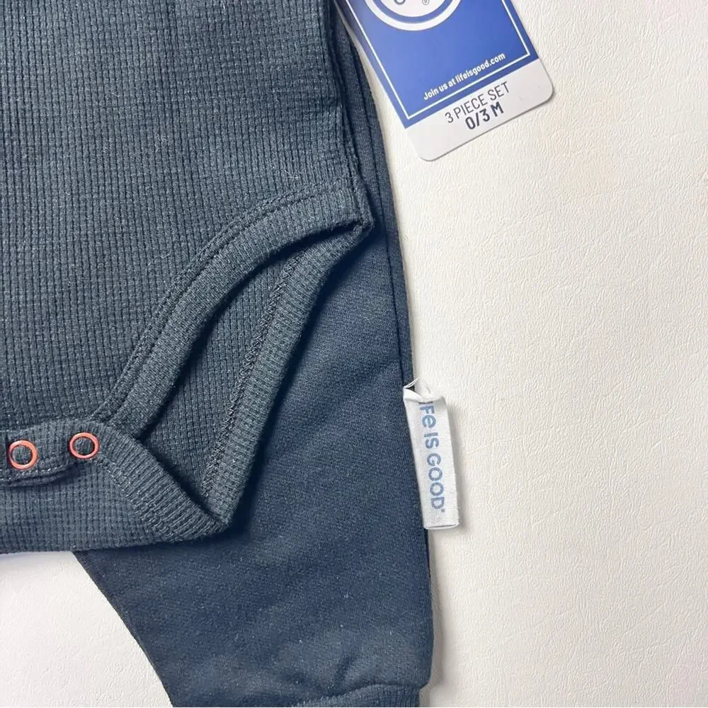 Life Is Good Baby Three Piece Bodysuit Jogger Cap Matching Set Sz 0/3 M
